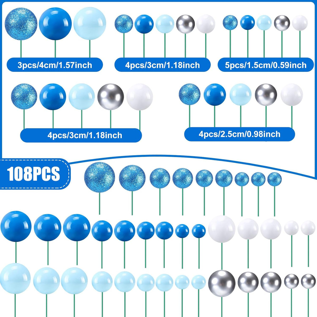 Tondiamo 108 Pcs Balls Cake Topper DIY Cupcake Insert Foam Balloons for Cake Baking Wedding