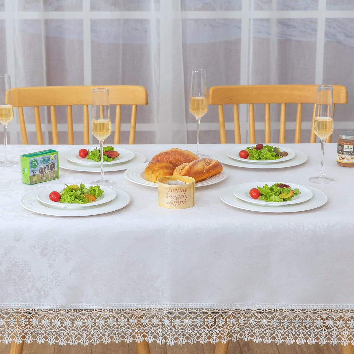 White lace Premium Rectangle Farmhouse Tablecloth Waterproof OilProof SpillProof AntiShrink Soft