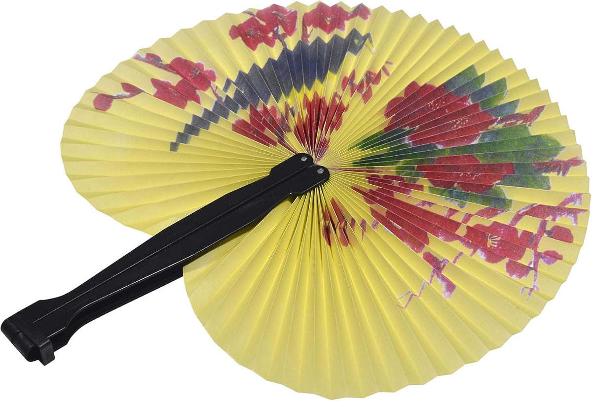 20 Pcs Folding Handheld Fans Paper Chinese Oriental Floral Wedding Round Shaped Accordion Fans
