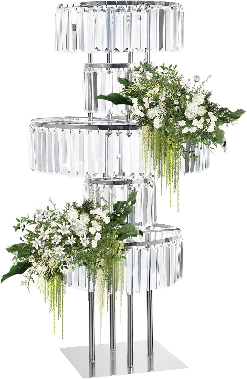Silver Crystal Vases for Centerpieces, 47.2in Metal Pedestal Stands for Table Chandelier