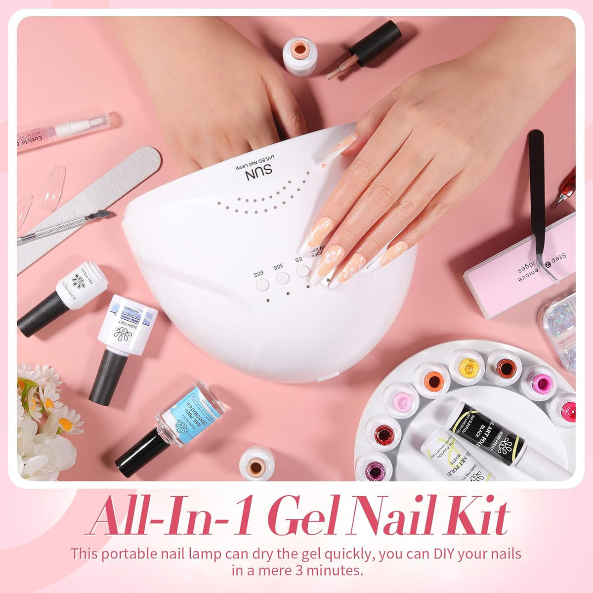 BORN PRETTY 77PCS Gel Nail Polish Starter Kit With U V/LED kit for Beginners 48W 32Colors Nude Pink
