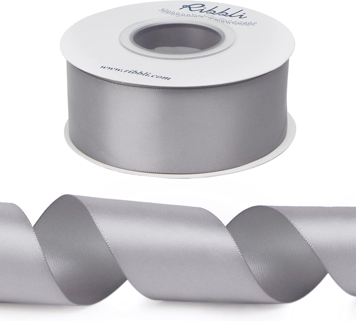 Ribbli Silver Double Faced Satin Ribbon,1-1/2” x Continuous 25 Yards,Use for Bows Bouquet,Gift