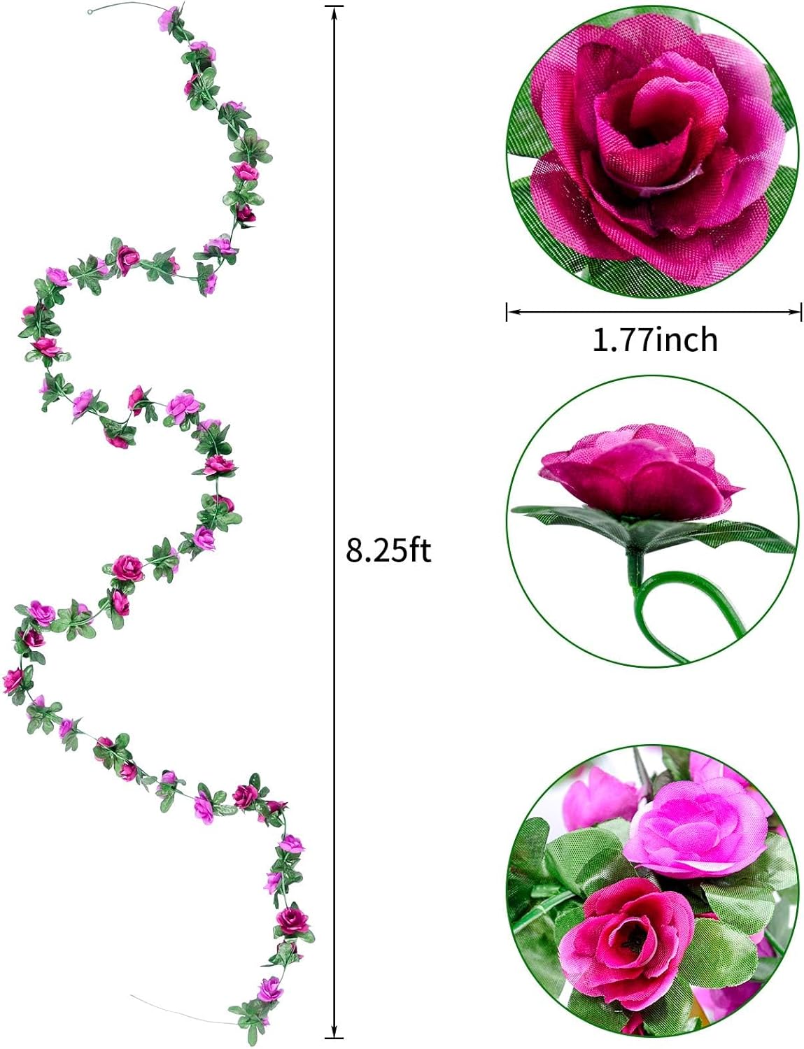 Miracliy 9Pcs 74FT Purple Flower Garland Artificial Rose Arch Vines Fake Spring Floral Garland for