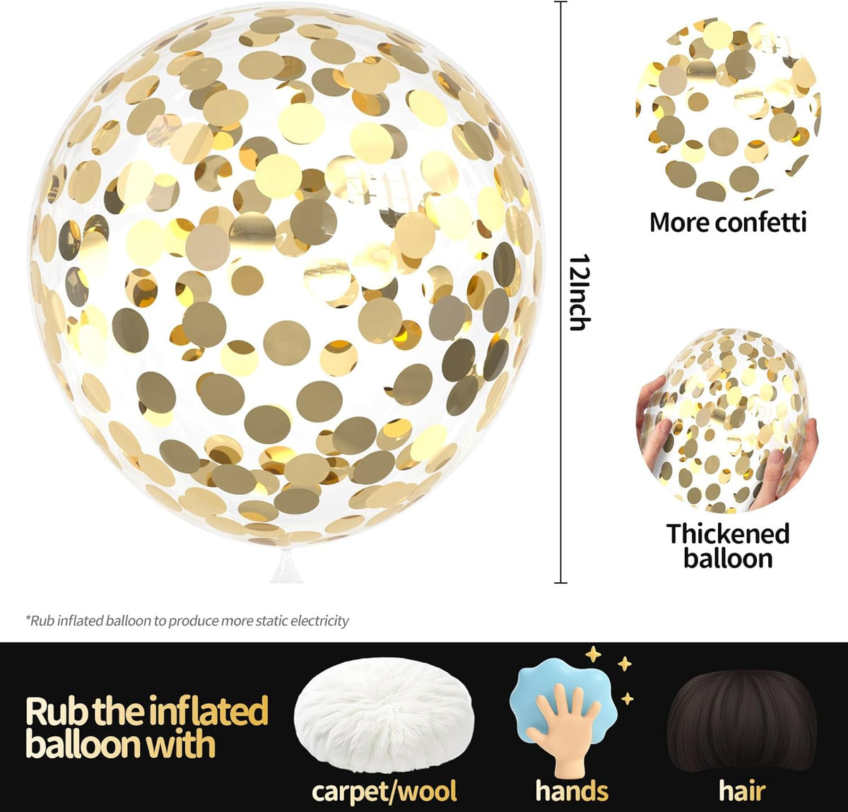 VHUWE Champagne Gold Confetti Balloons 25 Pcs, 12 Inch Thickened Clear Latex Balloon with Confetti