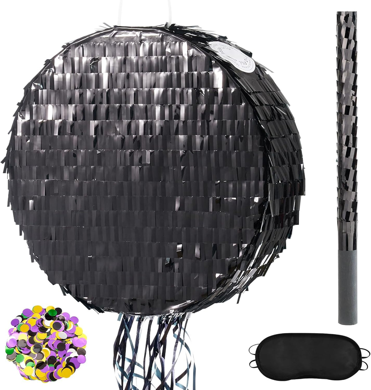 WERNNSAI Black Round Pinata for DIY - Halloween Black Moon Pinata for Kids DIY Birthday Party Disco