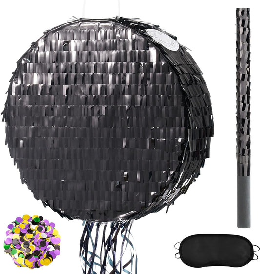 WERNNSAI Black Round Pinata for DIY - Halloween Black Moon Pinata for Kids DIY Birthday Party Disco