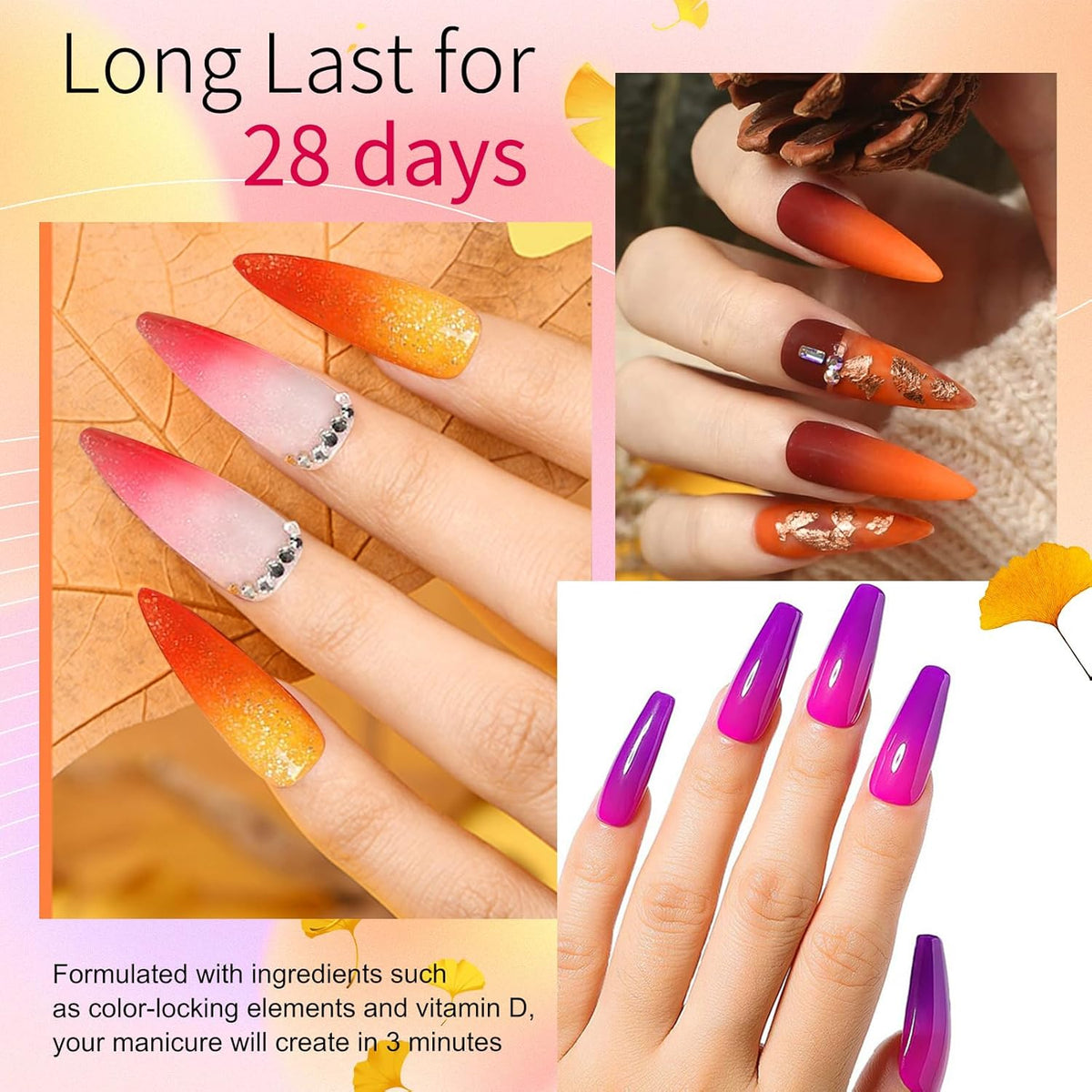 Honey Joy Dip Powder Nail Kit Starter, 4 Colors Halloween Pumpkin Orange Mystic Purple Dipping