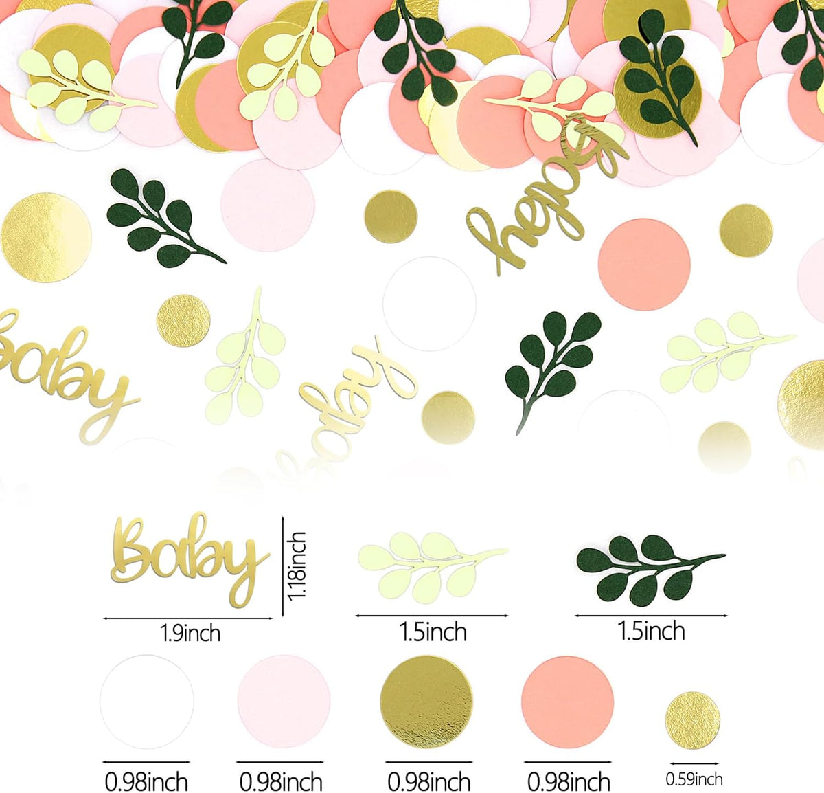 300PC Pink and Sage Green Girl Baby Shower Decorations Greenery Baby Shower Confetti Eucalyptus