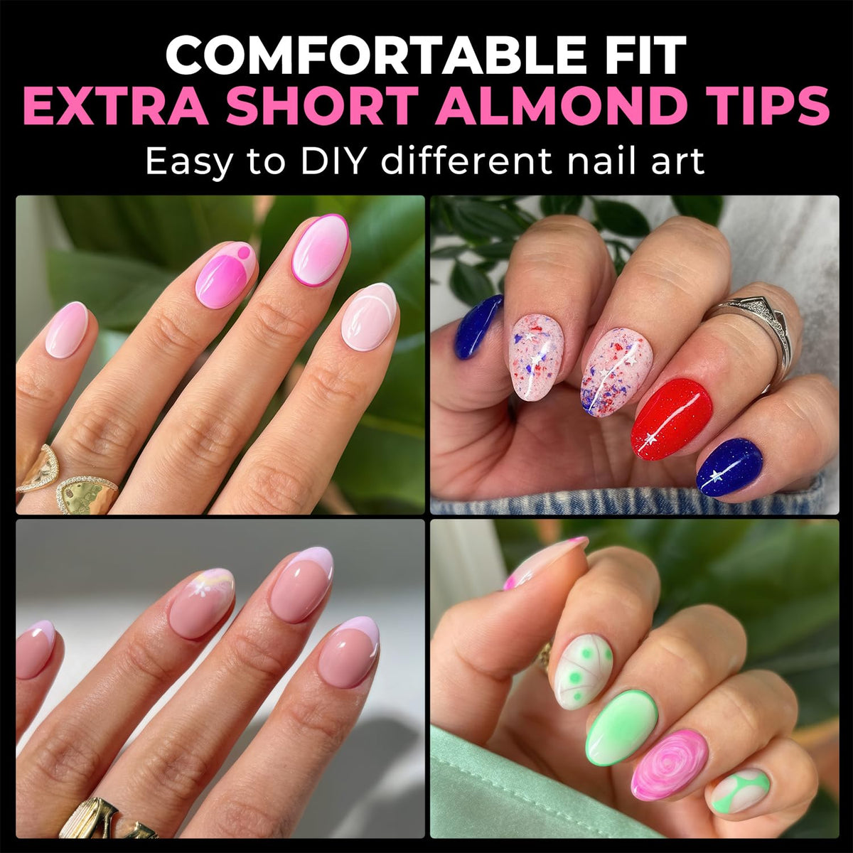 UNA GELLA Extra Short Almond Nail Tips Full Cover 216PCS Gel Nail Tips Short Almond Shaped Nails