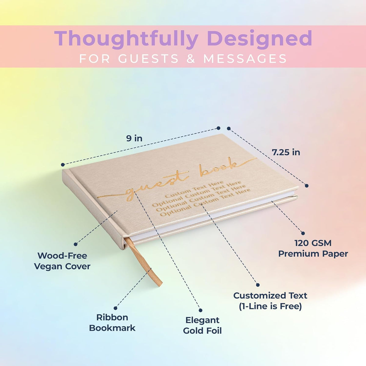 Promot Personalized Guestbook for Party (Champaigne Beige) - 110 Lined Pages in Wood-Free Vegan
