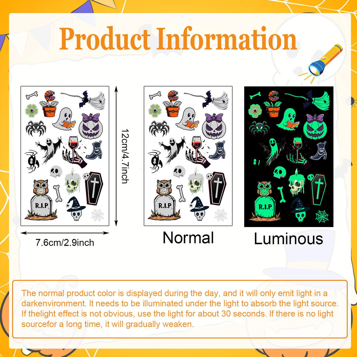 LOMIMOS 320PCS Glow in The Dark Halloween Temporary Tattoos for Kids, Waterproof Scary Removable