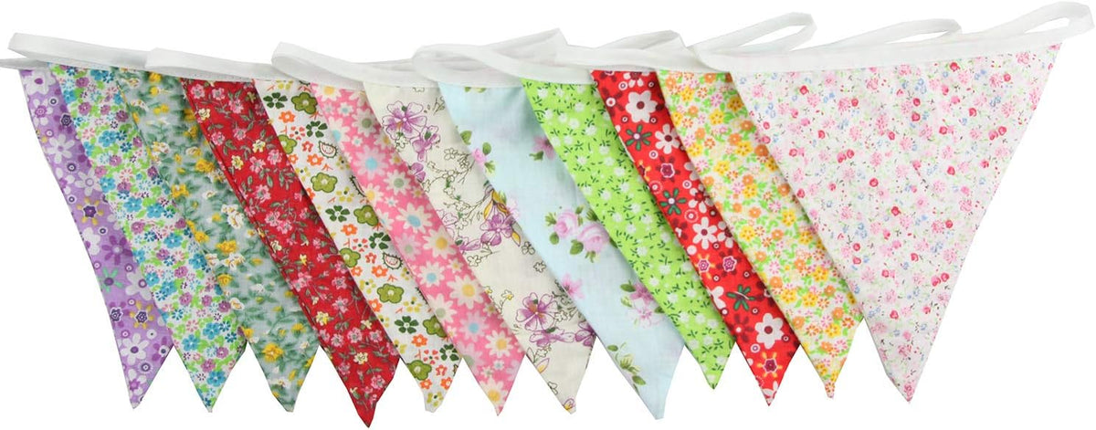 10M/32Ft Triangle Bunting Banner, 36 Pcs Cotton Fabric Flags Pennant Garlands for Birthday Party
