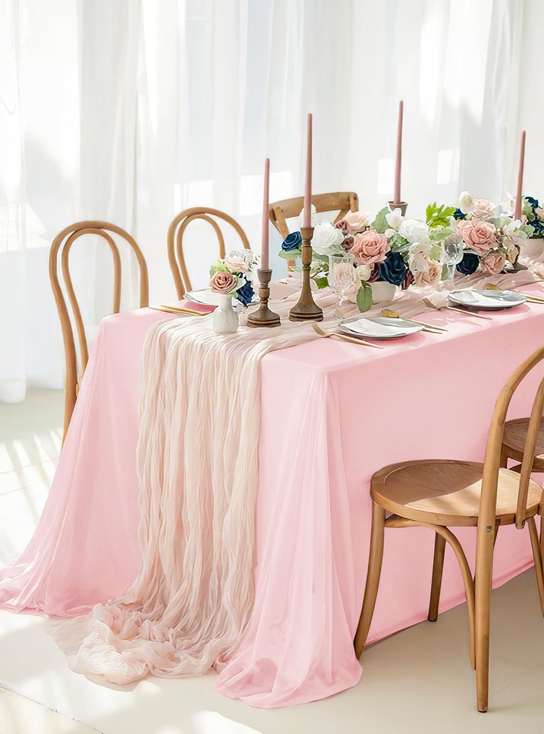 10 Pack Pink Tablecloths for 8ft Rectangle Tables 60 x 126 Inch - Polyester Table Cover Stain and