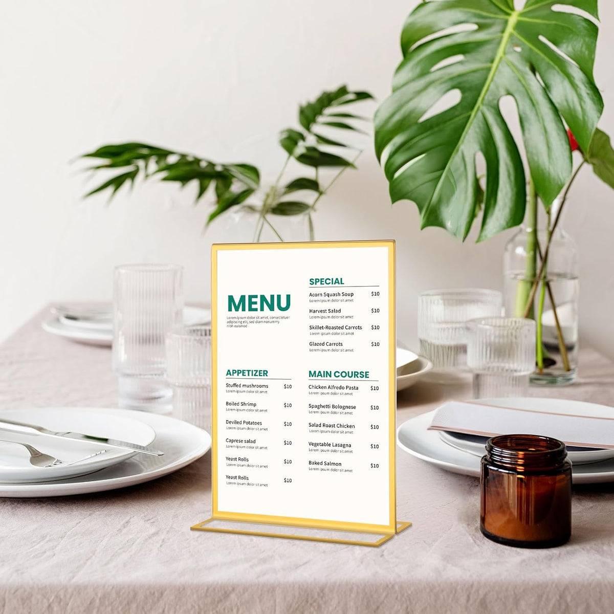 20 Pack Gold Acrylic Sign Holders 4x6 Inch, Double Sided Vertical Stand Clear Picture Frames, Table