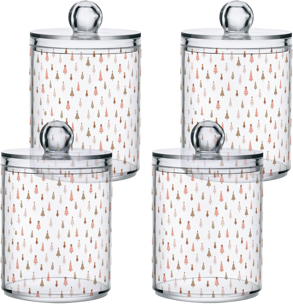 Gredecor 2 Pack Qtip Holder Clear Pastel Christmas Tree Pink Forest Apothecary Jars with Lids