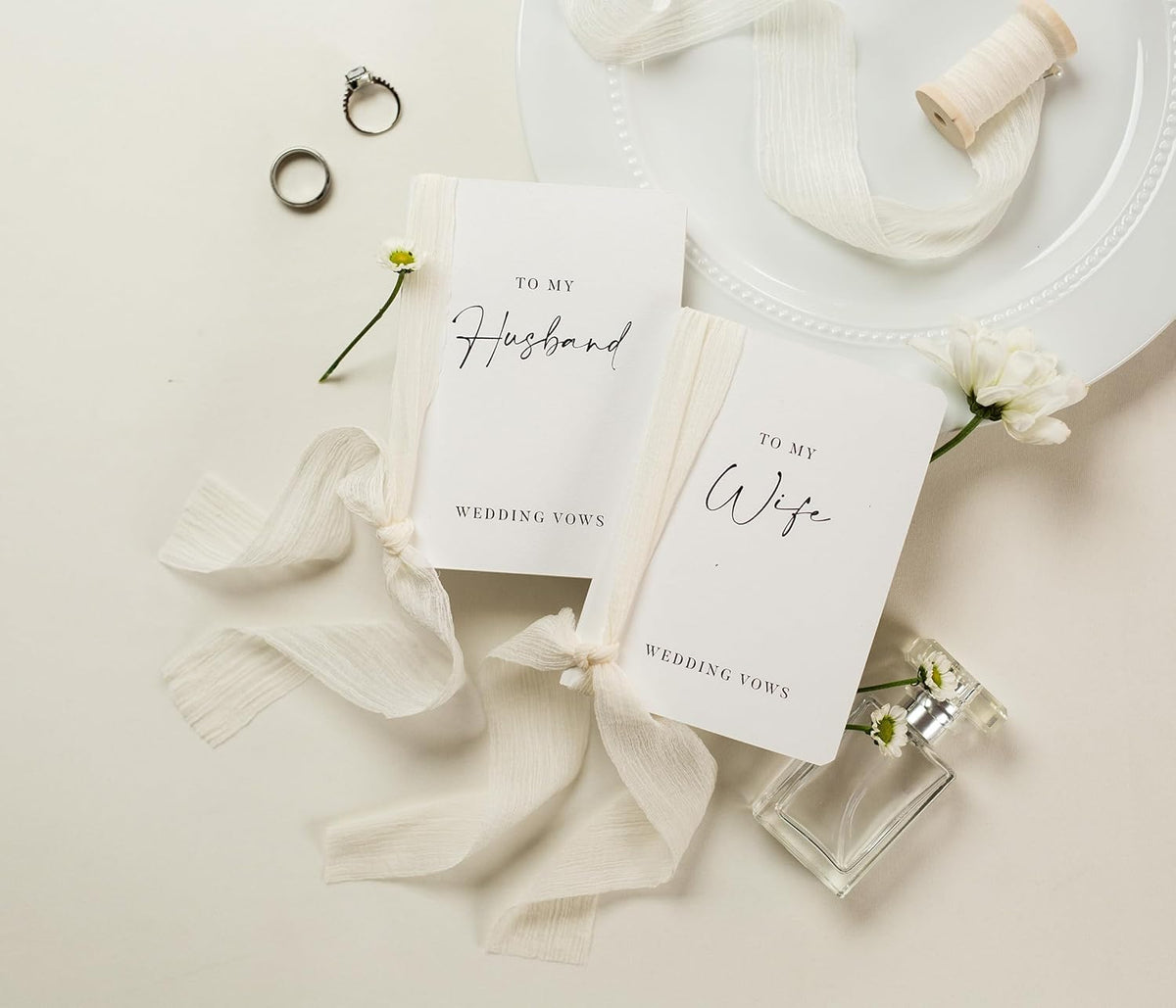 Modern Album Designs White Vow Books with Ribbons (Set of 2) - 5.625 x 4 Minimalist Pocket Sized