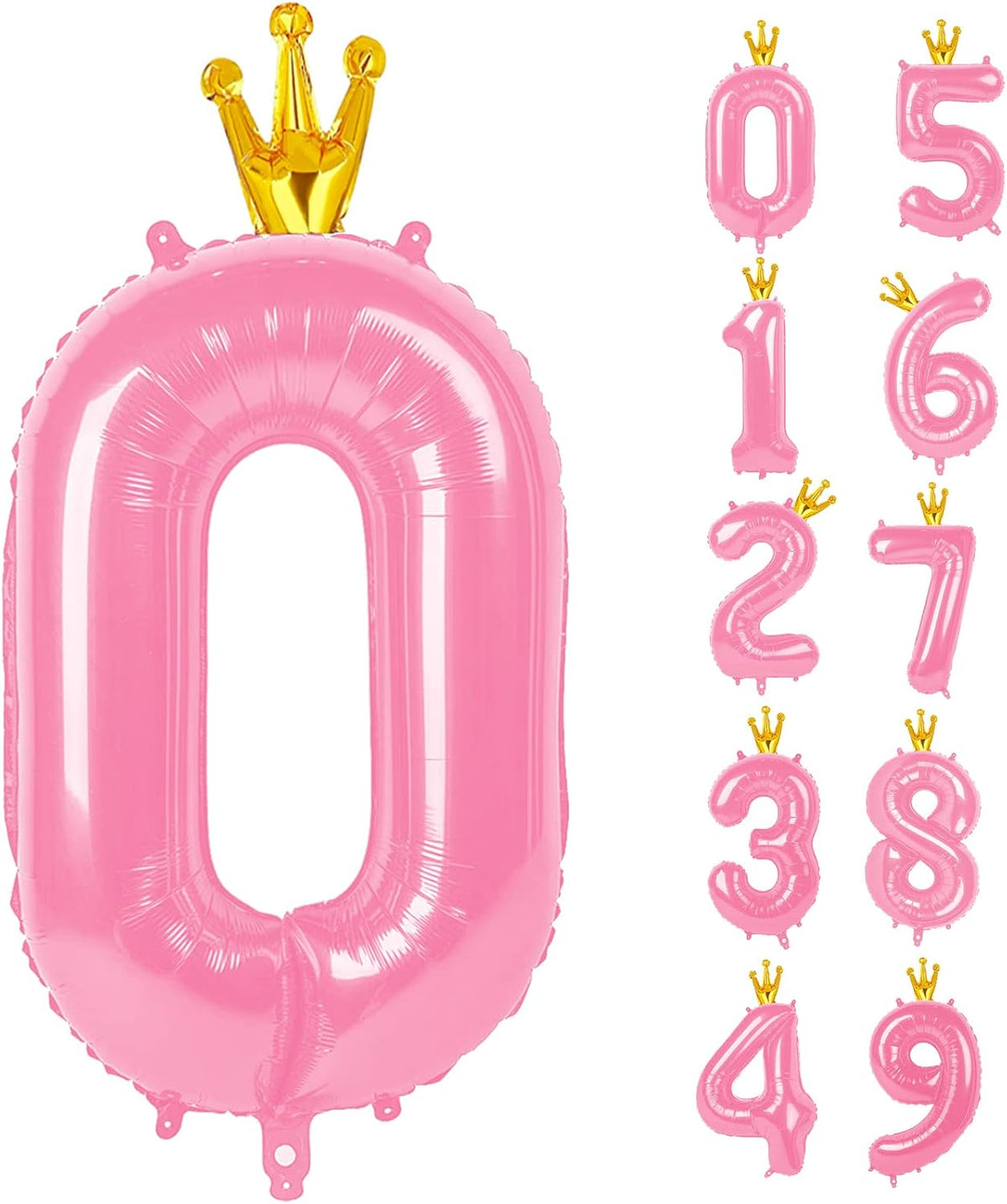 40 Inch Number Balloon 0-9(Zero-Nine) with Crown, Big Size Happy Birthday Balloon, Foil Helium Big