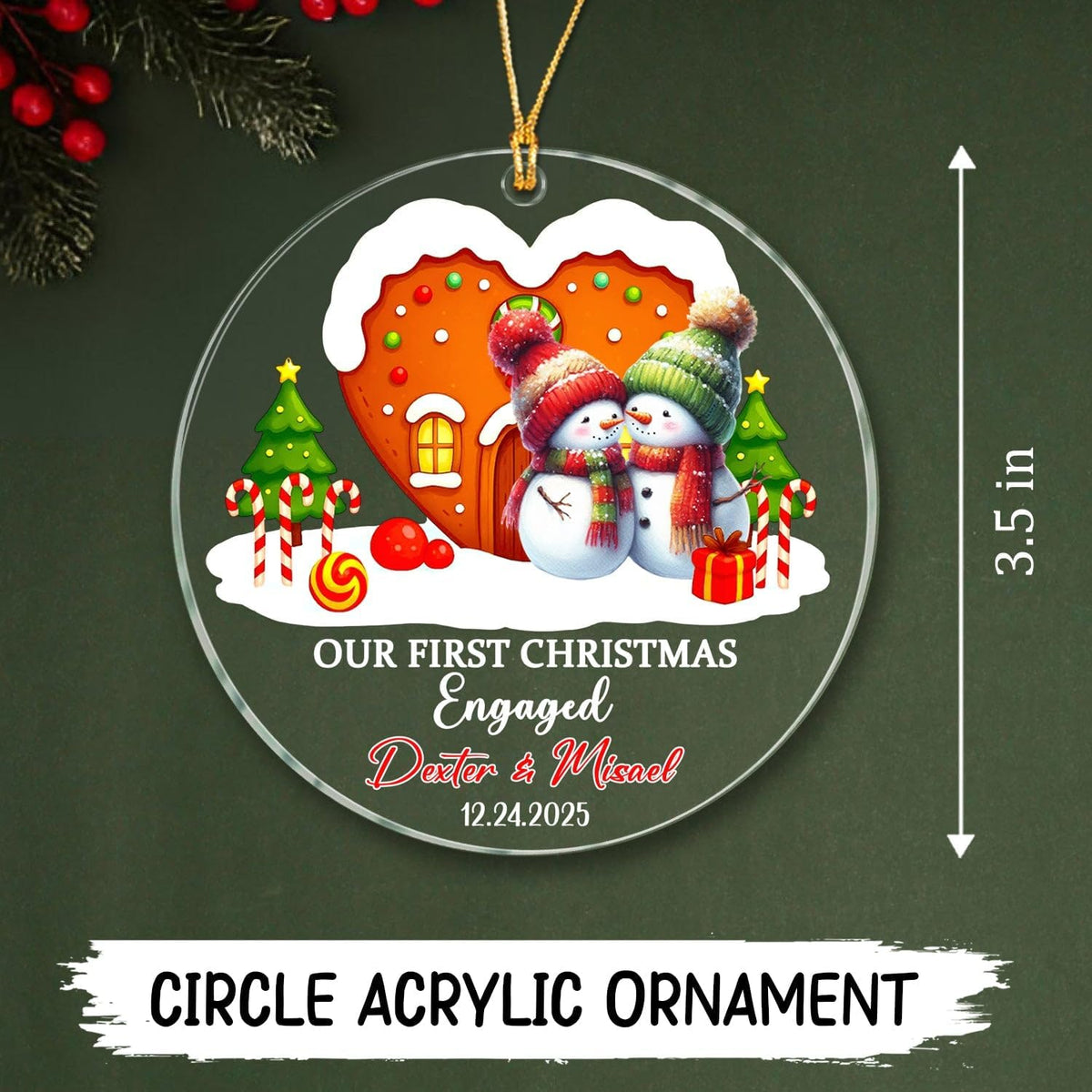 Our First Christmas Engaged Ornament 2025, Personalized Date & Name Engaged Couple Keepsake
