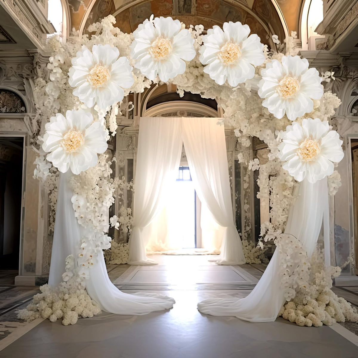 SUNBEAUTY 6 Pcs White Giant Paper Flowers Decorations 12" Large Tissue Artificial Crepe Paper