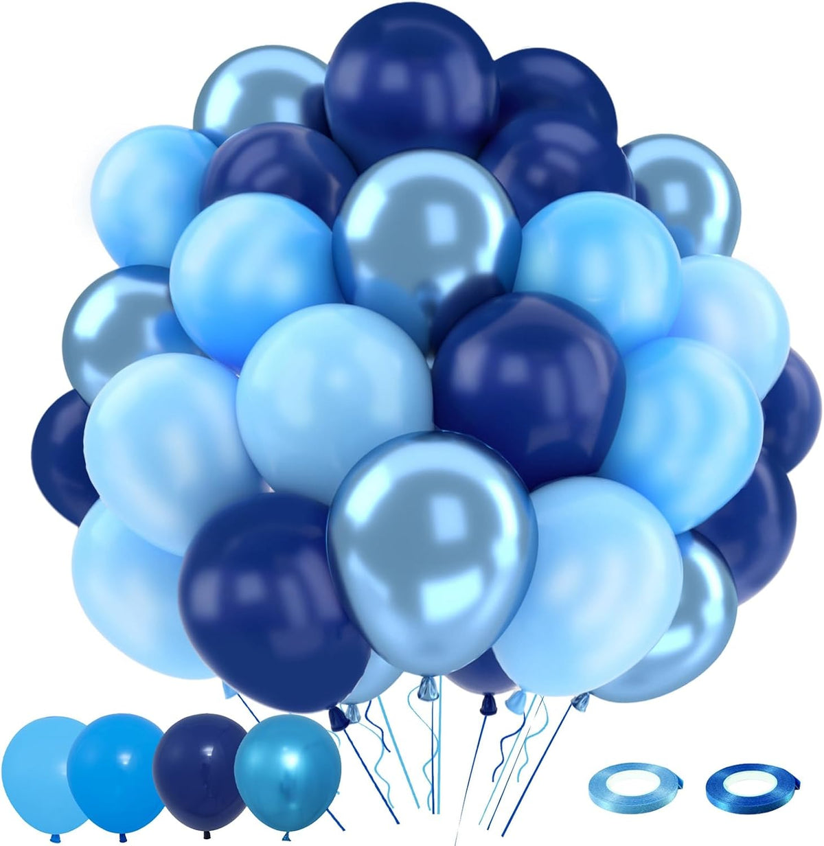 Patimate Blue Balloons Set, 50 pcs 12 inch Metallic Navy Blue, Pastel Light Blue Latex Balloons Kit
