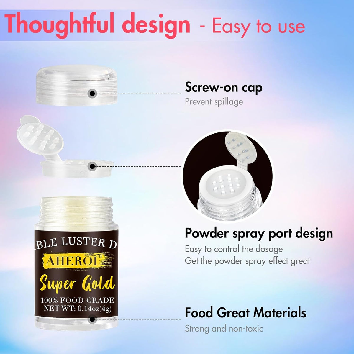 Aheroi Edible Glitter, 24 Colors Luster Dust Edible, Cocktail Glitter Luster Dust Sprinkles Drink