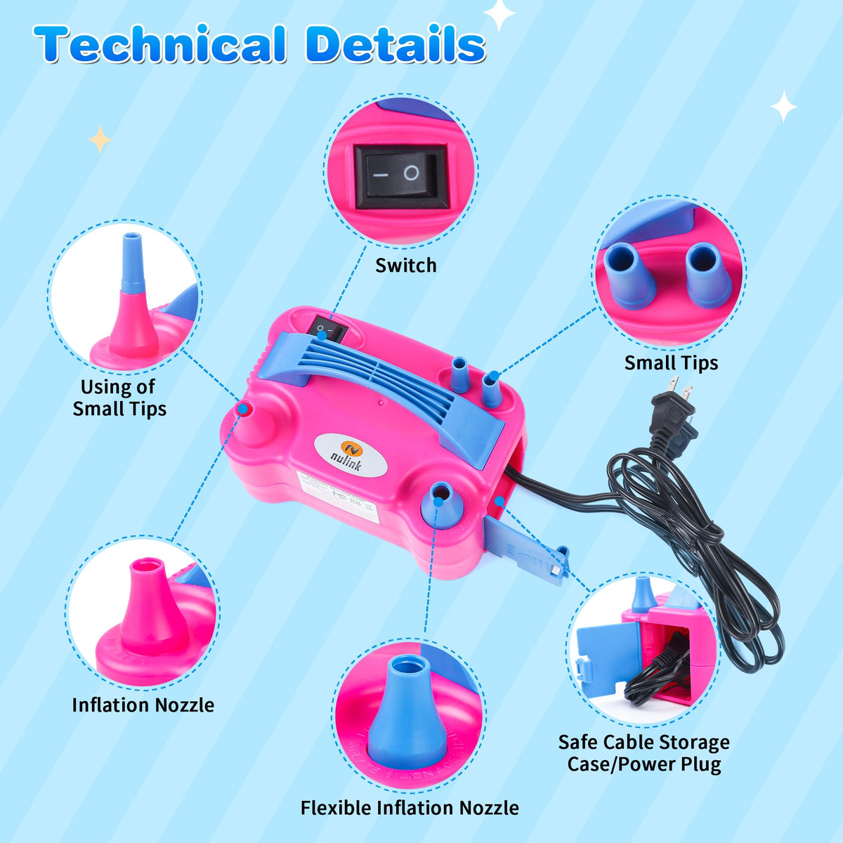 NuLink Electric Portable Dual Nozzle Balloon Blower Pump Inflation for Decoration, Party, Sport
