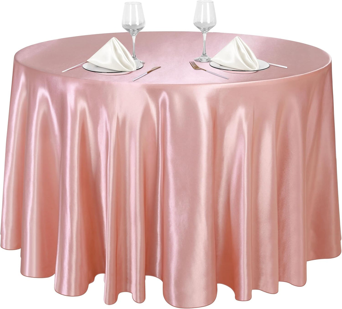 Ruisita 120 Inches Round Satin Tablecloths Rose Gold Overlay Round Satin Table Cover Bright Silk