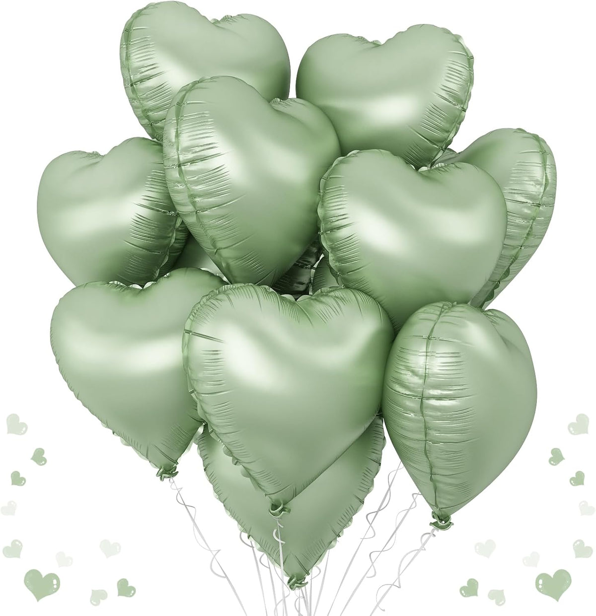 Sage Green Heart Foil Balloon, 10PCS Olive Green Heart Helium Balloons, Light Green Heart Shaped