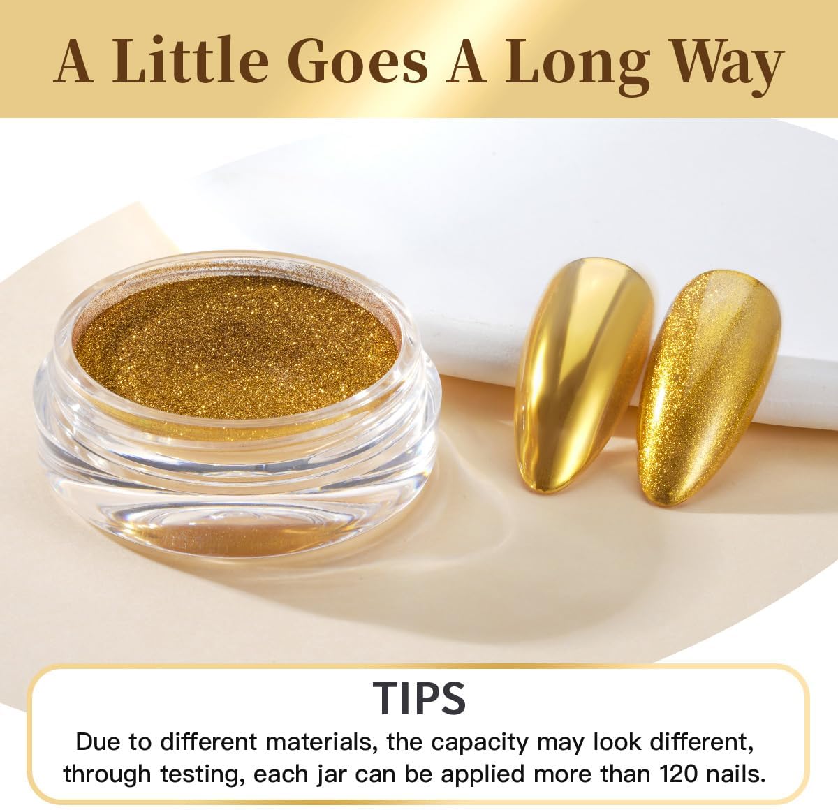 PrettyDiva Chrome Nail Powder - Gold Mirror Effect Nail Chrome Powders, Highlight Metallic Chrome