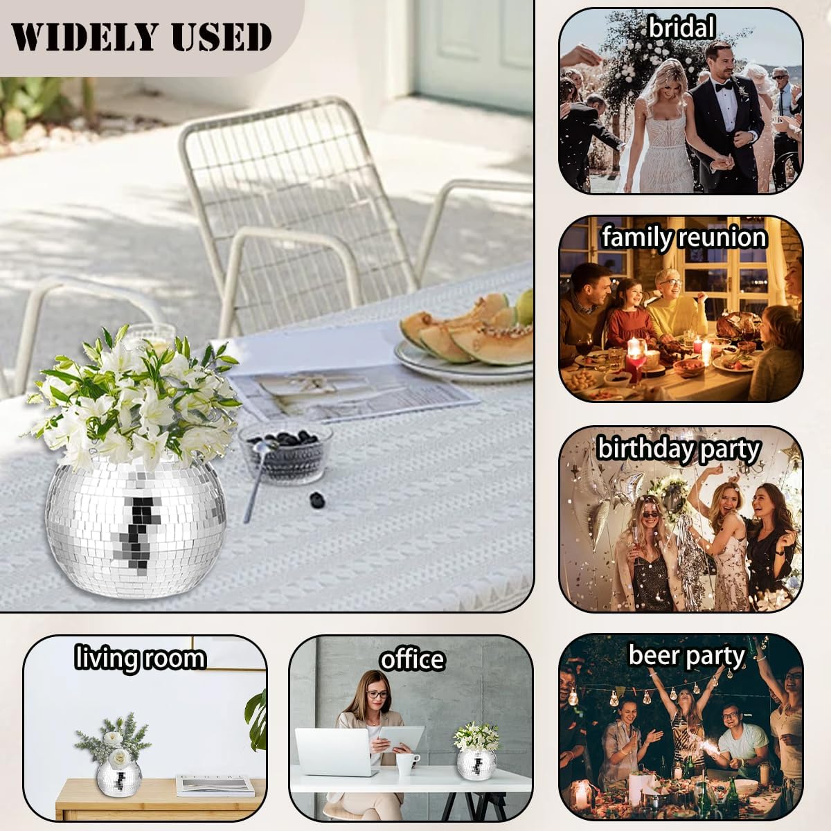 6 Pcs Disco Ball Vase,Plastic Disco Ball Centerpieces Silver Disco Ball Planter Mirror Disco Ball