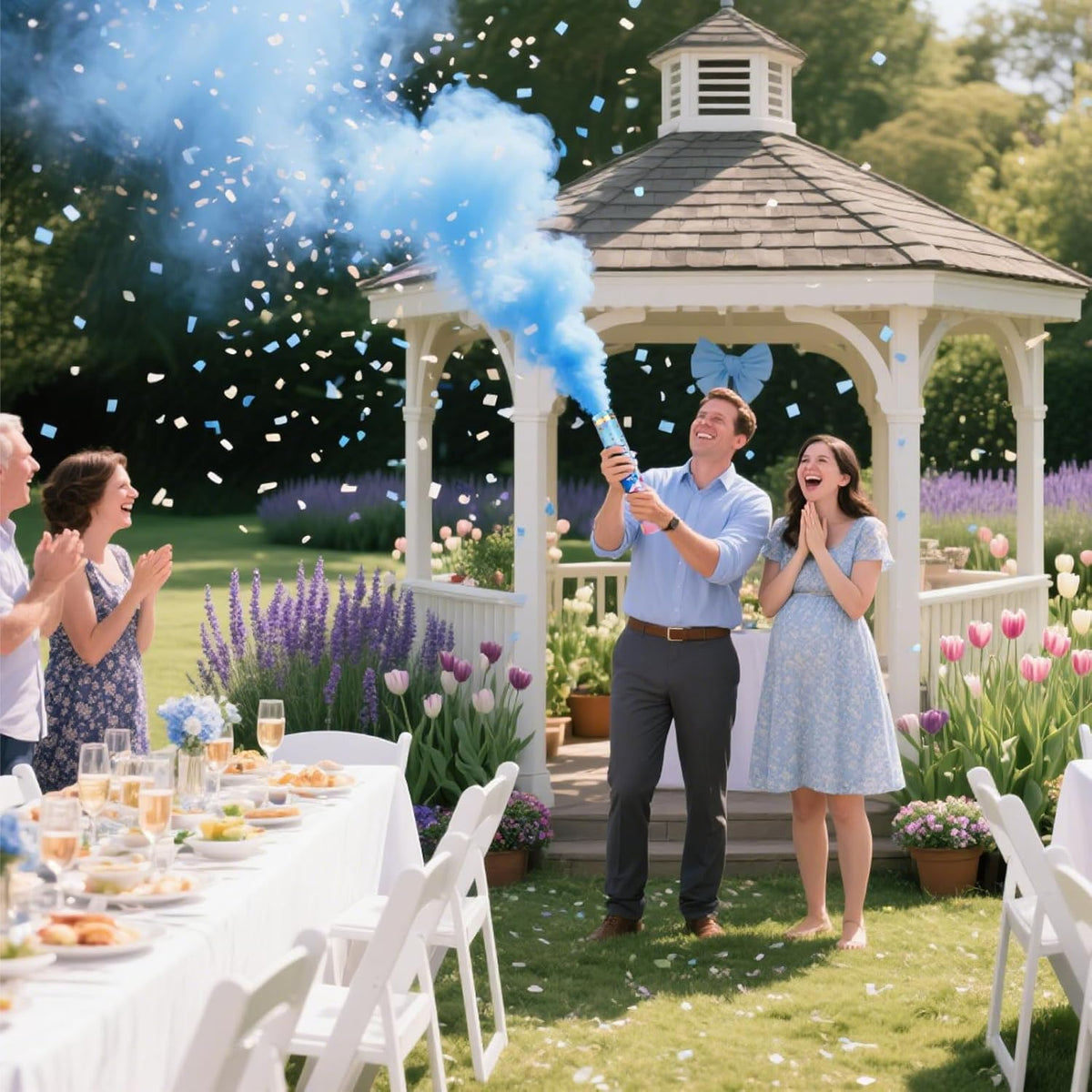 Previvo Gender Reveal Confetti Powder Cannon - 4 Pack Blue Baby Gender Reveal Poppers - 100%