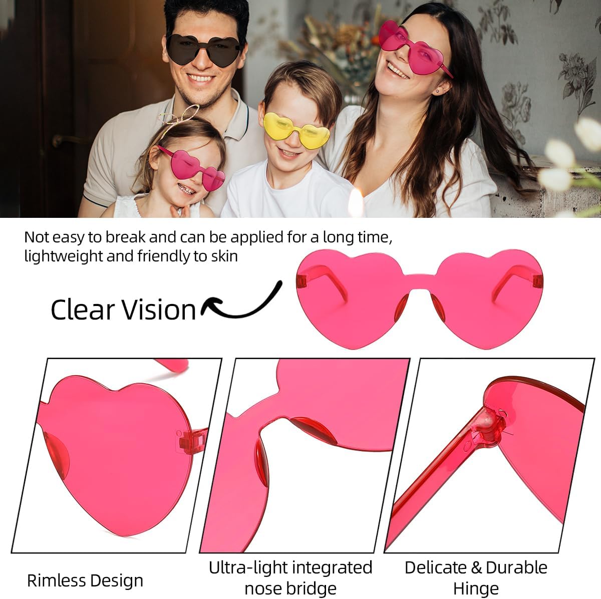 12/20/24 Pairs Heart Sunglasses for Women Men, Trendy Heart Shaped Rimless Transparent Sunglasses