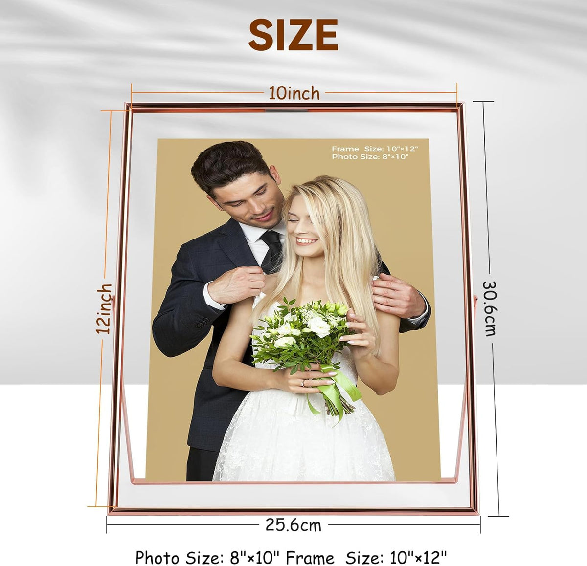 Rose Gold Floating Frame, 10"x12", Vertical, For Picture 9x11, 8.5x11, 8x10, Tabletop Shelf Photo
