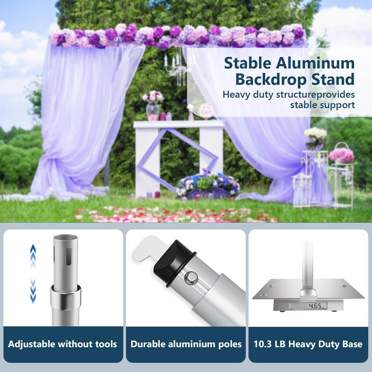SLOW DOLPHIN 10x 8.6ft Pipe and Drap Backdrop Stand Kit,Heavy Duty Adjustable Frame Backdrop Stand
