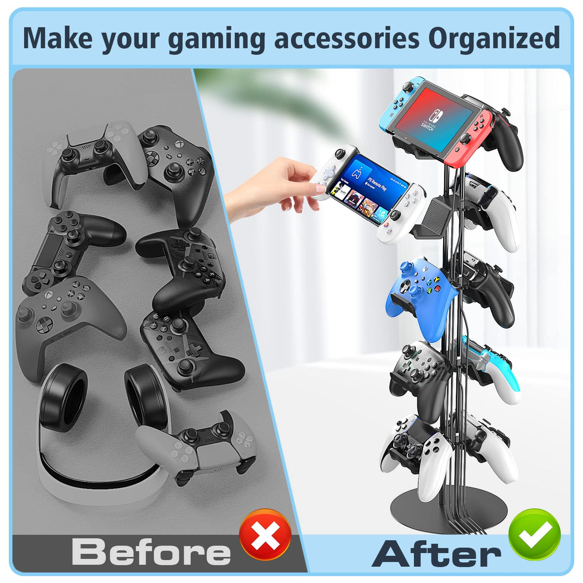 Kytok Gamer Gifts, Headset Stand 5 Tiers with Cable Organizer, Controller Stand Compatible with