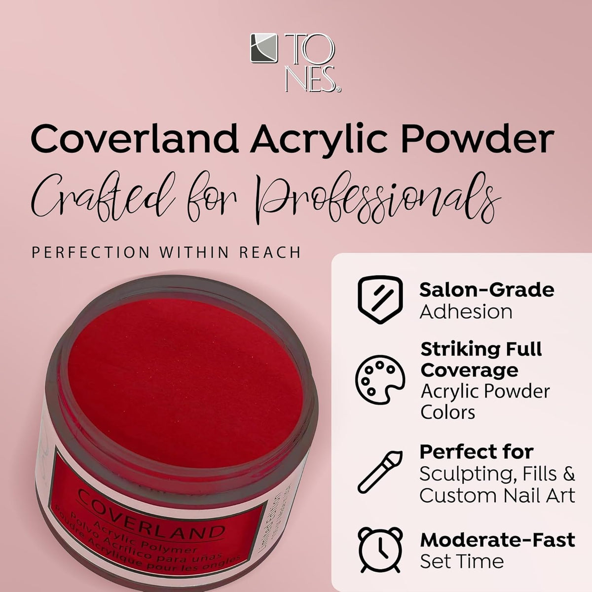 Tones Coverland Acrylic Nail Powder "Candy Cane" - Limited Edition Acrylic Powder for Nail Design
