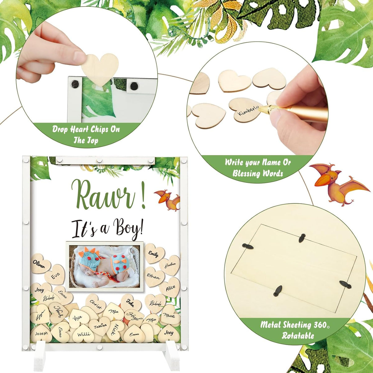65 Pcs Dinosaur Baby Shower Guest Book Alternatives He or She Gender Reveal Baby Shower Decorations