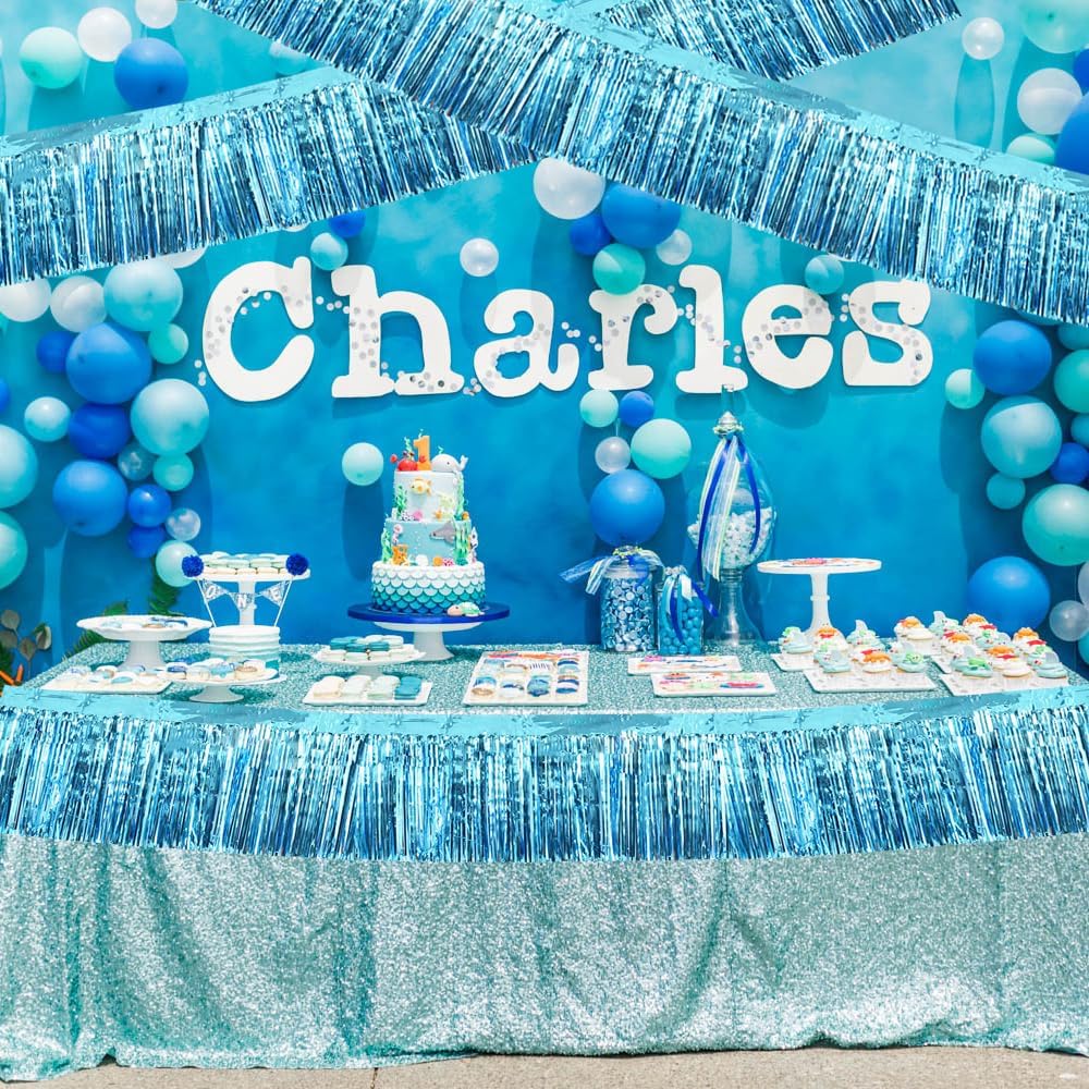 BEISHIDA 3 Packs Metallic Foil Fringe Garland Baby Blue Wall Hanging Tinsel Fringe Banners for Car