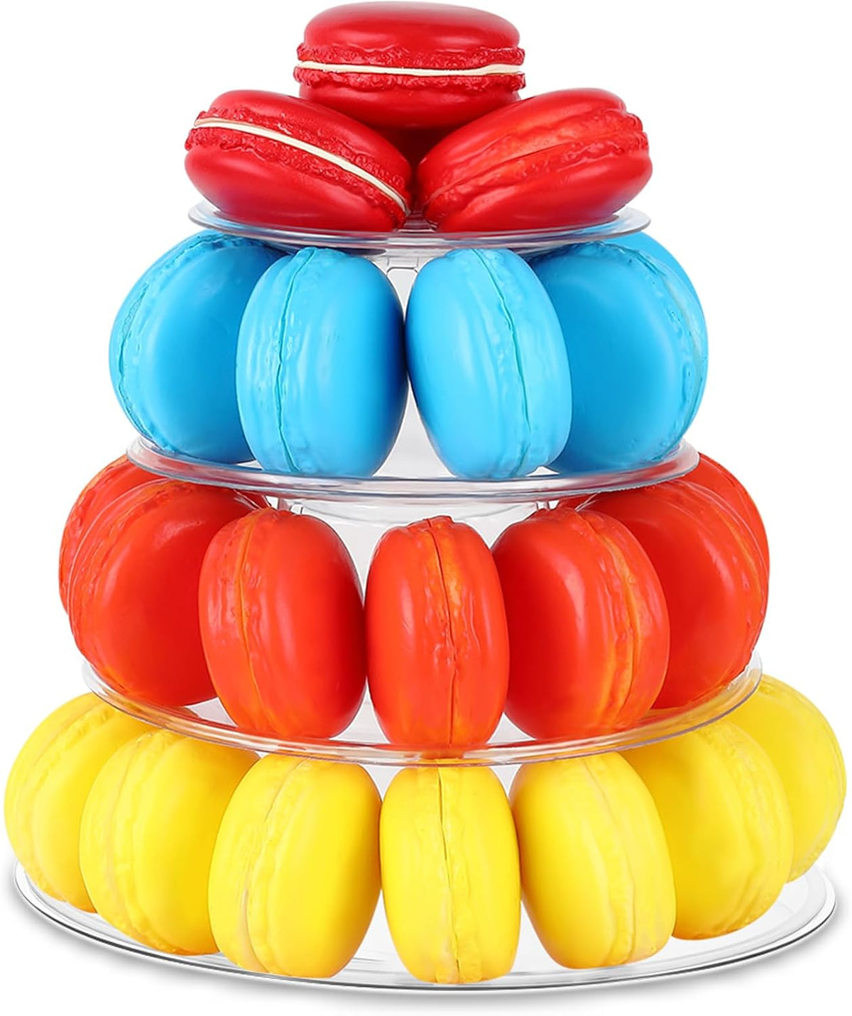 Juexica 1 Pcs Round Macaron Display Tower Stand 4 Tiers Plastic Cake Rack Macaron Wedding Cupcake