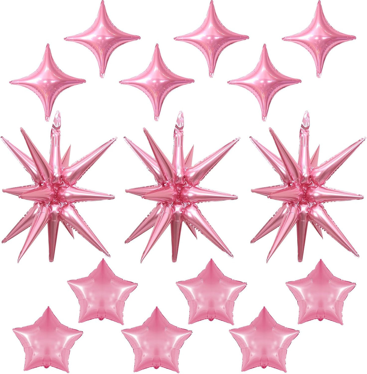 Pink Star Balloons, 22in Large Star Balloons Foil 10in 4-Pointed & Pink Pentagram Balloon for