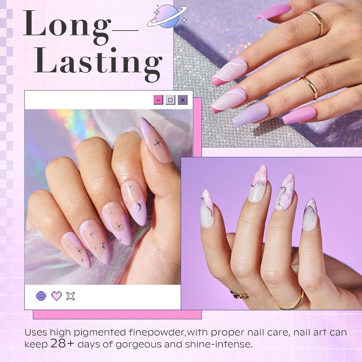 AZUREBEAUTY Dip Powder Nail Kit Starter, Pastel Lavender Pink Glitter, 4 Colors Spring Summer