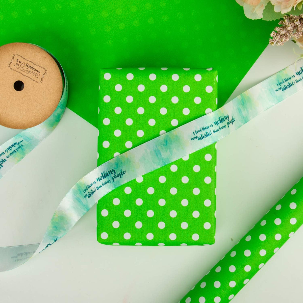 WRAPAHOLIC Reversible Wrapping Paper - Mini Roll - 17 Inch X 33 Feet - Green and Polka Dot Design