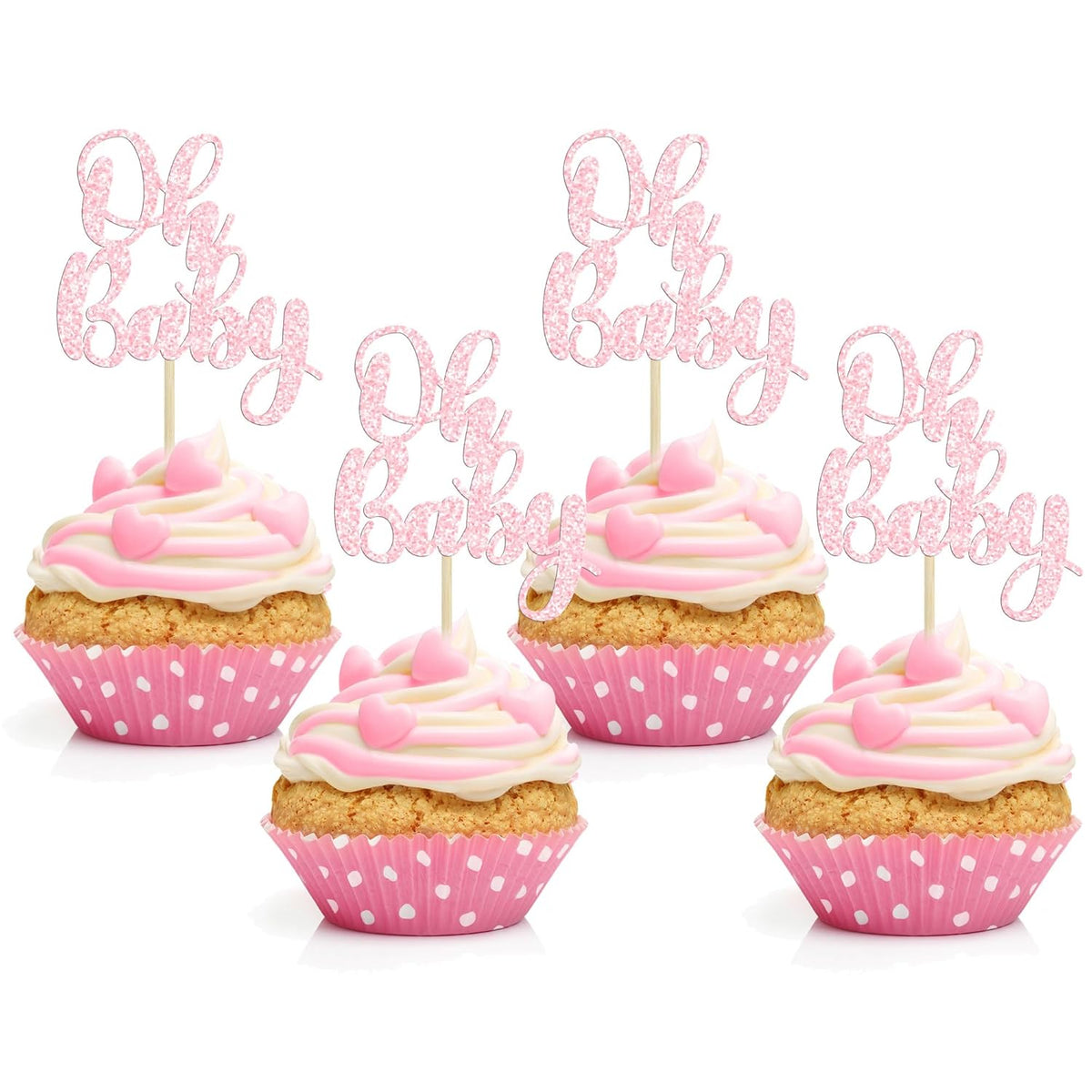 Gyufise 36Pcs Oh Baby Cupcake Toppers Glitter Baby Shower Cupcake Picks for Gender Reveal Baby