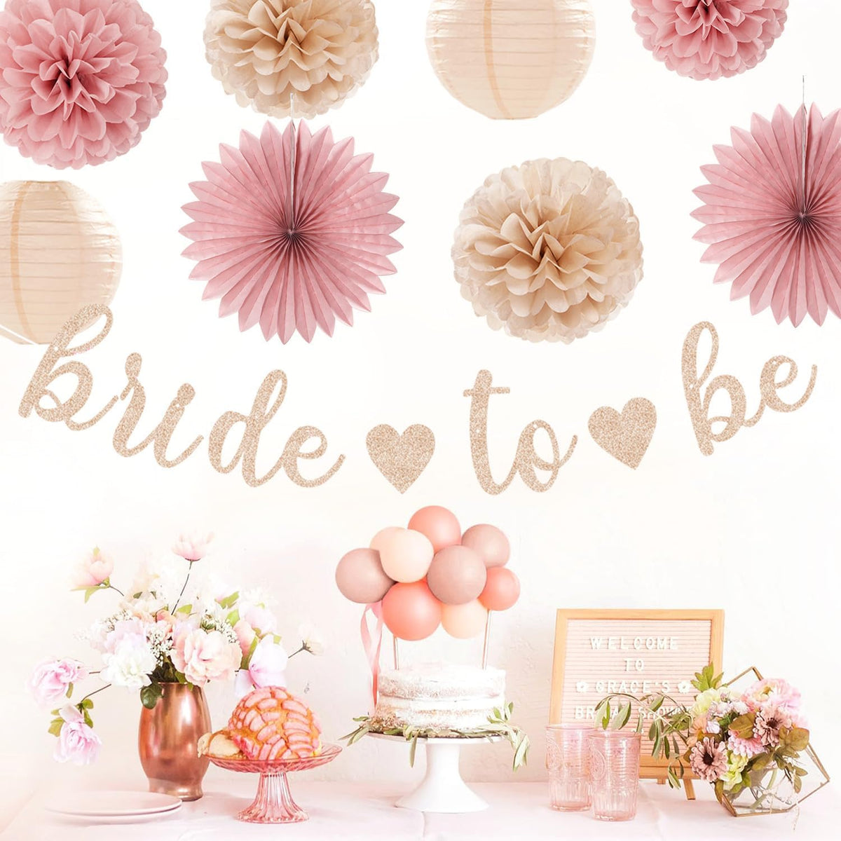 Blush-Pink Rose-Gold Bridal-Shower Fall Party-Decorations - 31pcs Bride To Be Sign