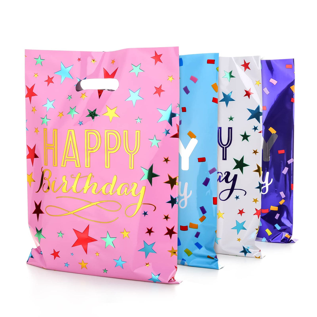 PintreeLand Happy Birthday Party Favor Bags 40 PCS, Plastic Goodies Loot Gift Bags Bulk for Kids
