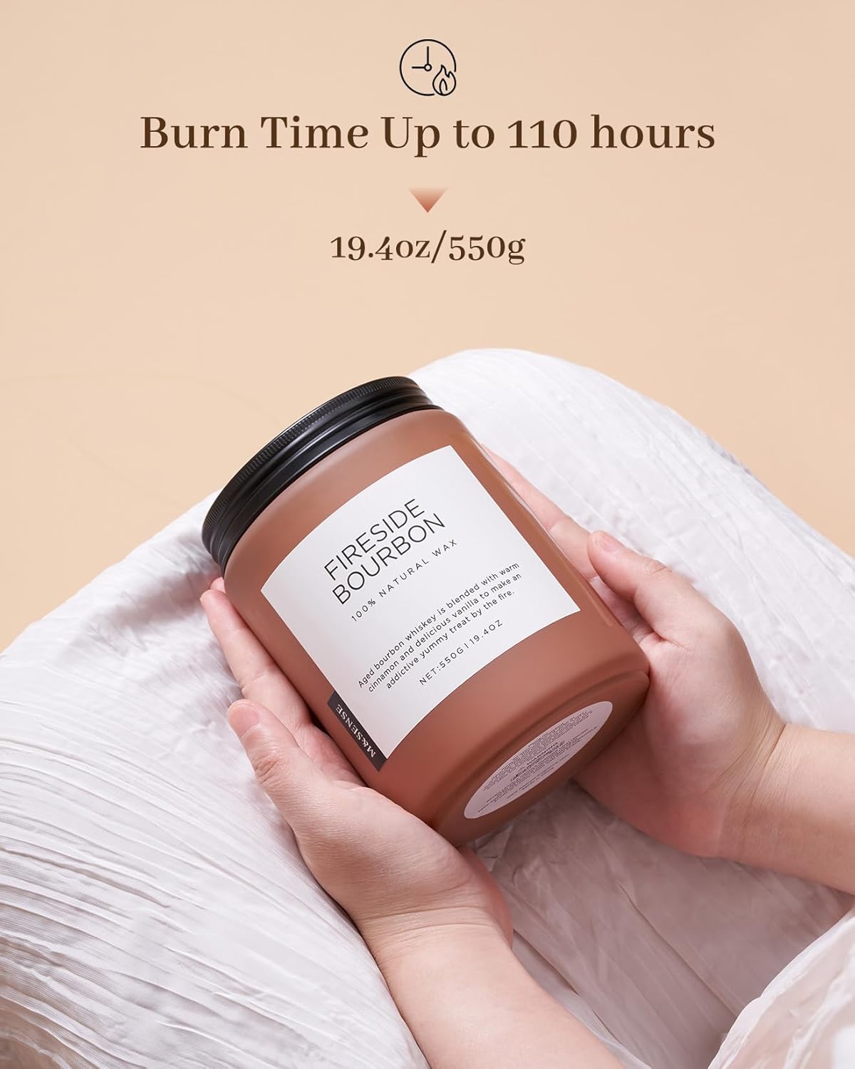 M&SENSE Fireside Bourbon Candles Strong Scented, 2 Wick Jar Candle 19.4oz 110 Hour Long Lasting
