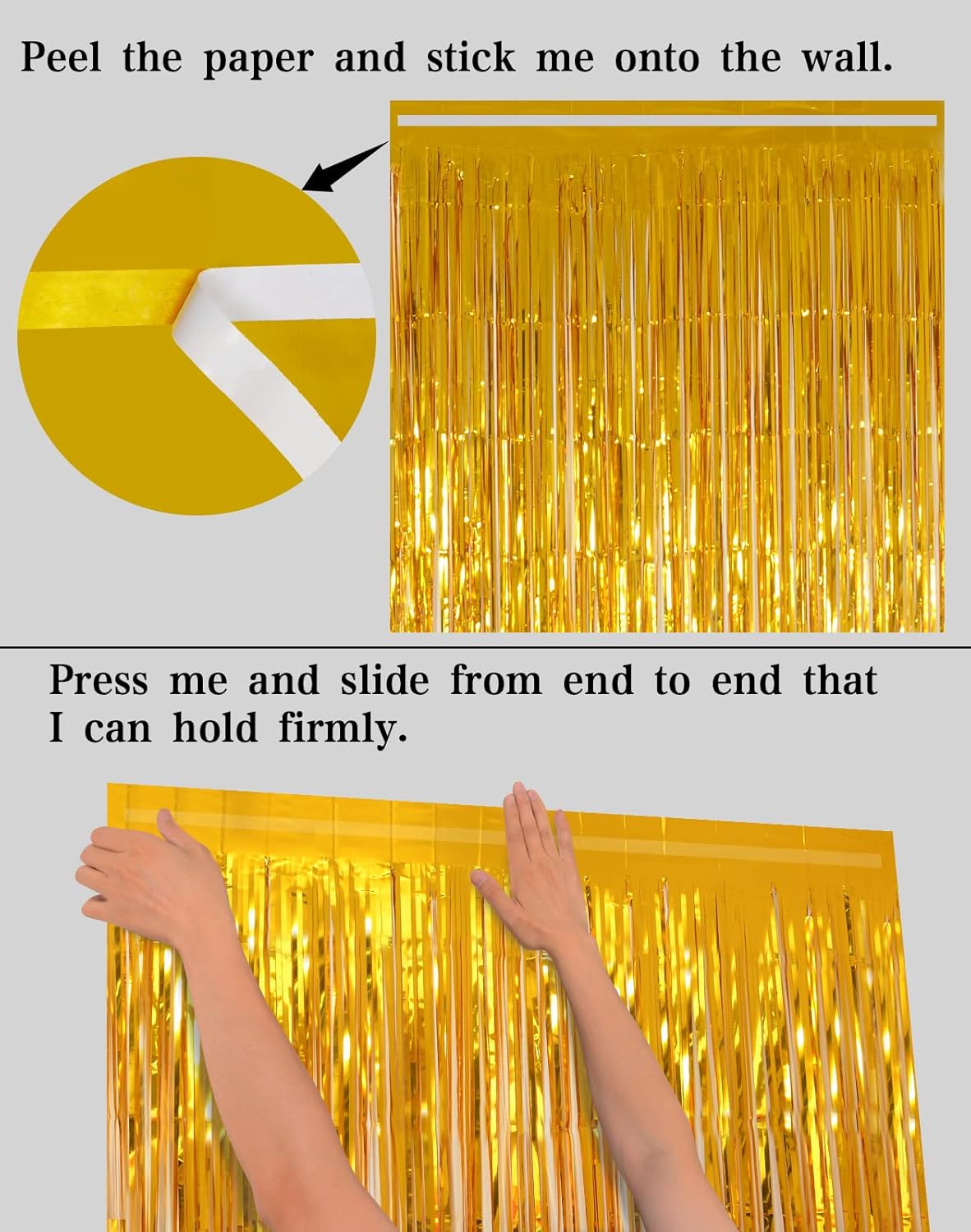 Gold Tinsel Backdrop Party Decorations, Melsan 3.2 x 8 ft Foil Fringe Curtains for Birthday