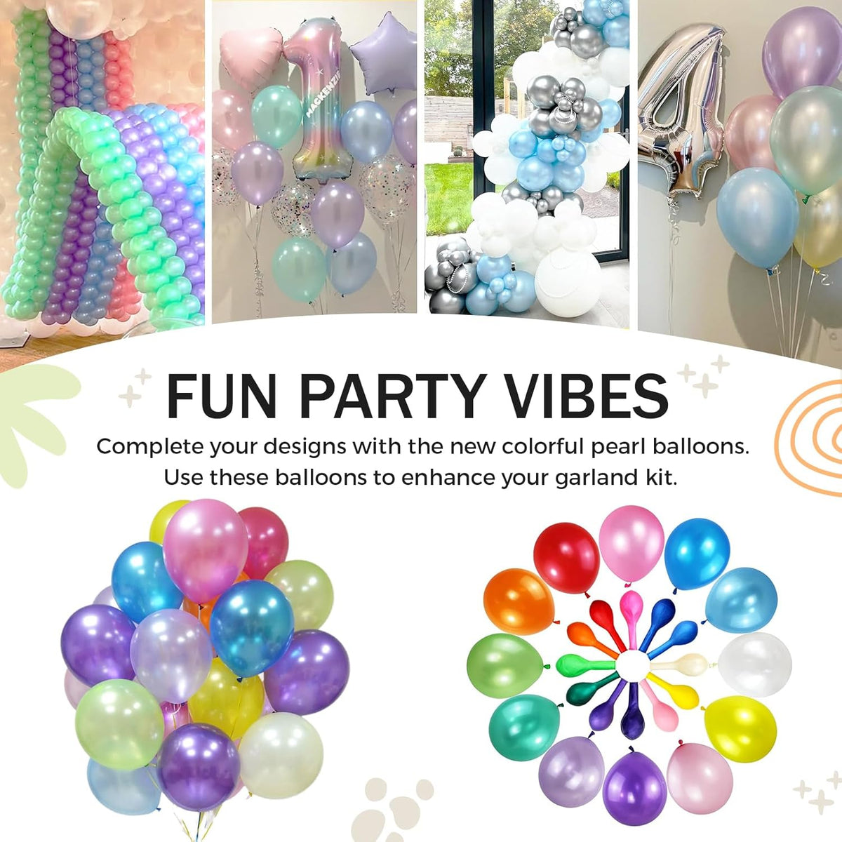 120pcs Pearl Rainbow Balloons Assorted Color 12 Inches Latex, Round Helium Bright Color Balloons