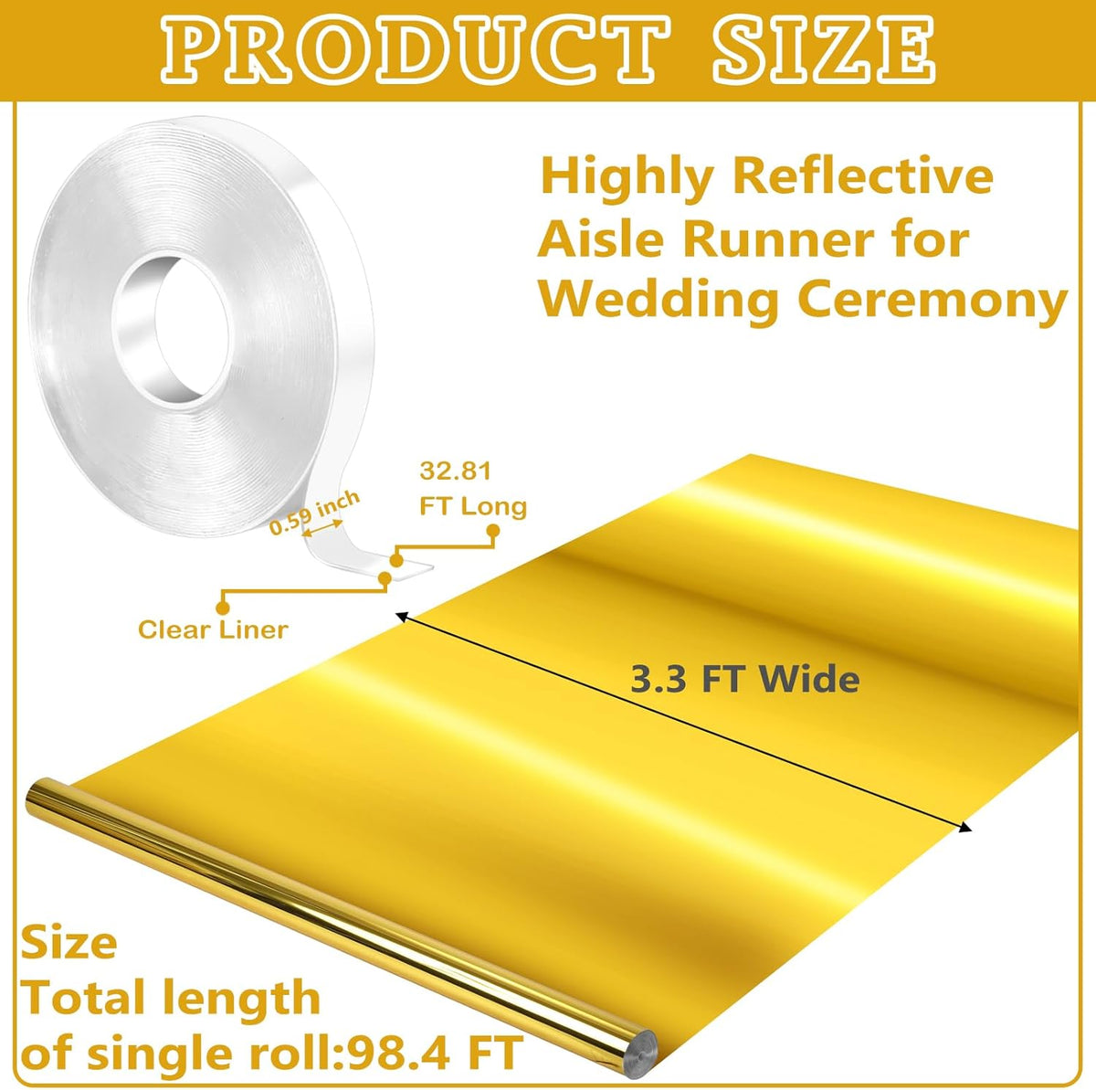 3.3 x 98.4 ft Mirror Rug Aisle Runner for Wedding Ceremony Double Sided Reflective Carpet Aisle