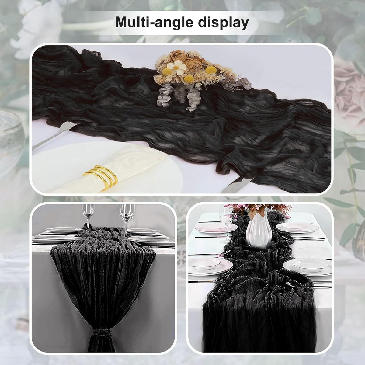 6 Pack Black Cheesecloth Table Runner 35x120 Inch 10Ft Rustic Gauze Cheese Cloth Thanksgiving Table